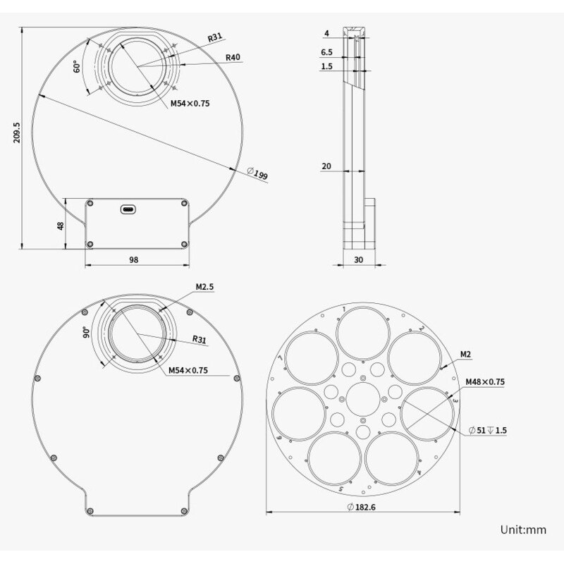 ZWO Roda de filtros EFW 7x 2"