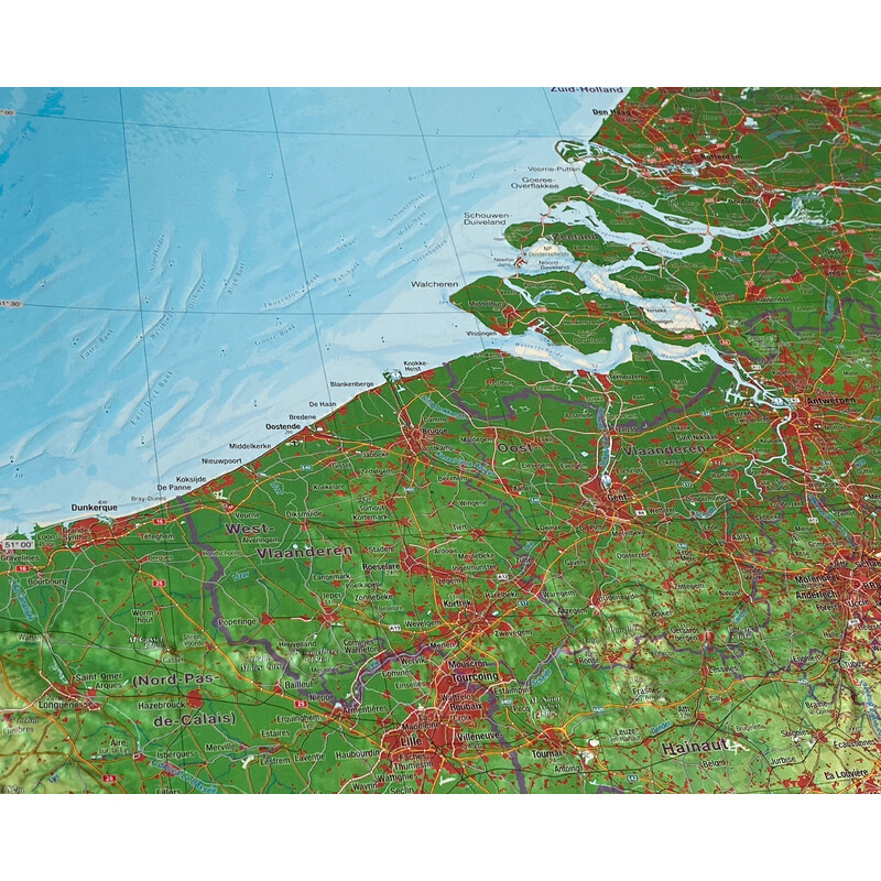 Georelief Mapa regional Benelux (57 x 77 cm)