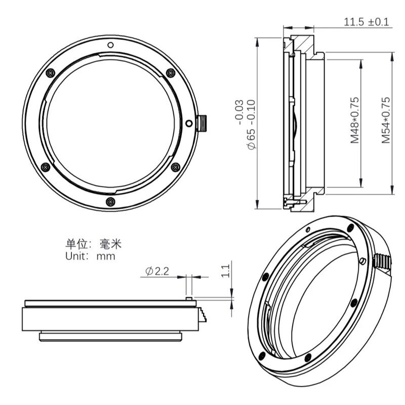 ZWO Adaptadores lentes DSLR Canon EOS / EFW 2"