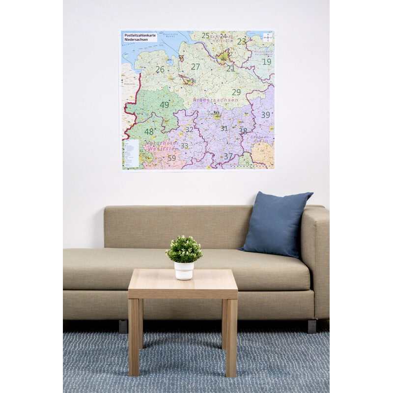 GeoMetro Mapa regional Códigos postais da Baixa Saxónia (100 x 123 cm)