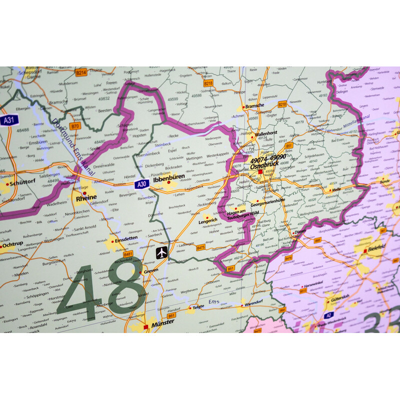 GeoMetro Mapa regional Códigos postais da Baixa Saxónia (100 x 110 cm)