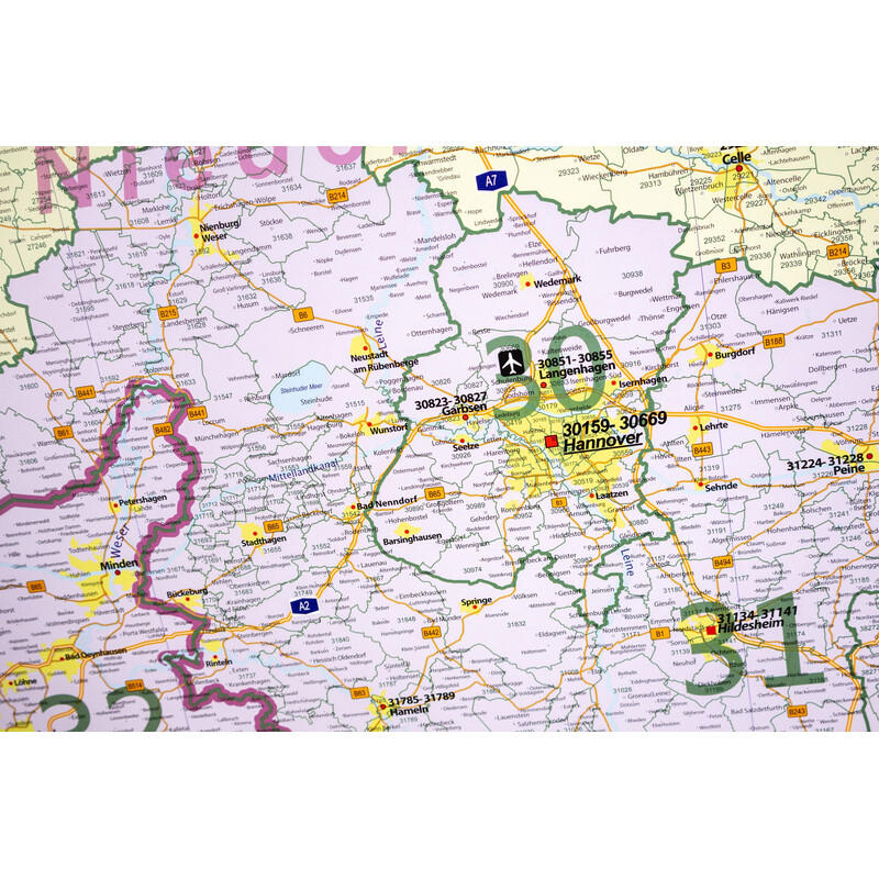 GeoMetro Mapa regional Códigos postais da Baixa Saxónia (100 x 123 cm)