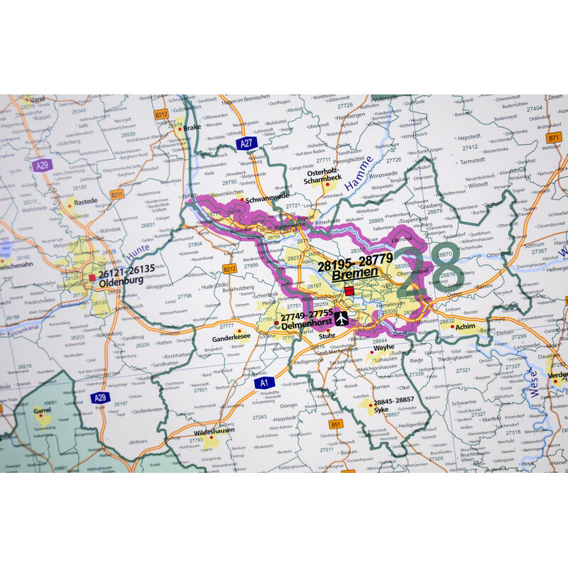 GeoMetro Mapa regional Códigos postais da Baixa Saxónia (100 x 123 cm)