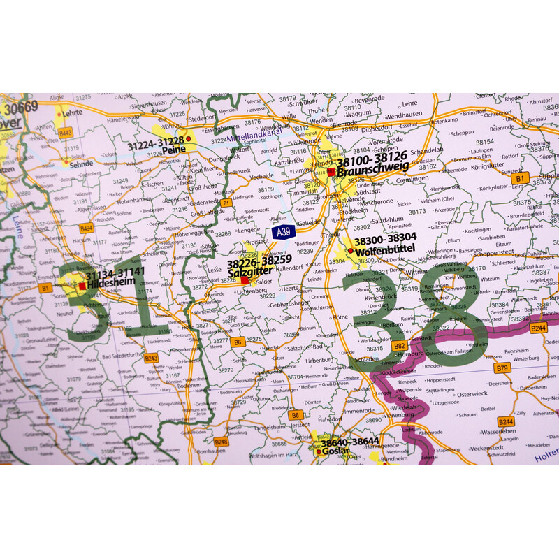 GeoMetro Mapa regional Códigos postais da Baixa Saxónia (100 x 123 cm)