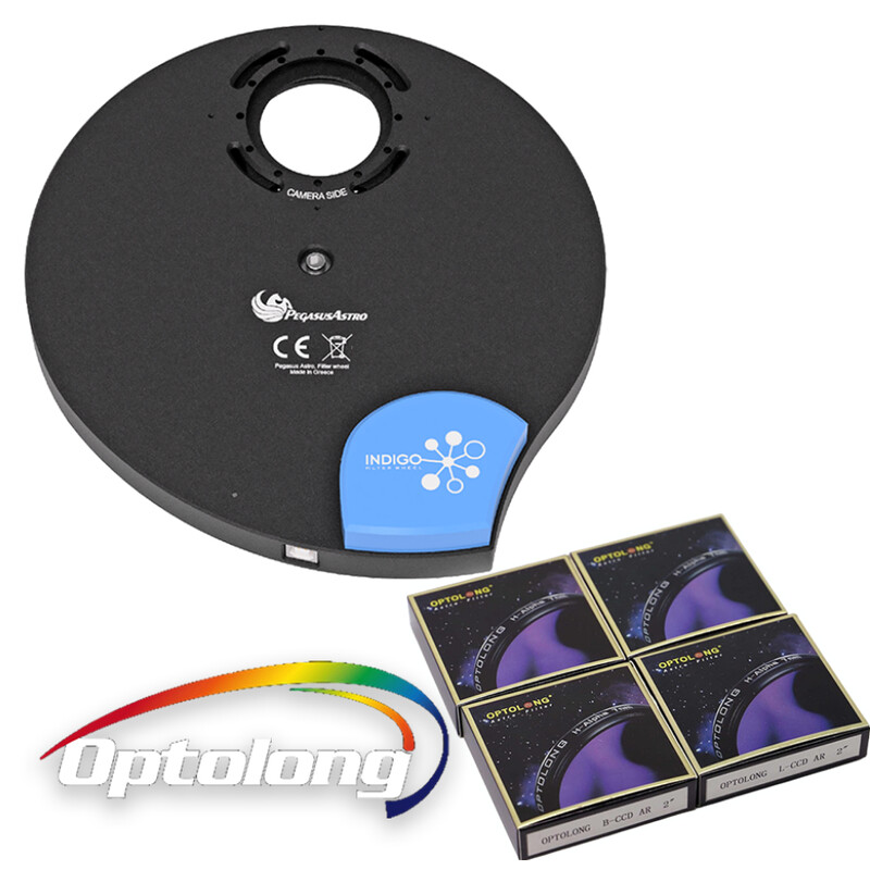 PegasusAstro Roda de filtros Indigo + Filtros LRGB Optolong 2"