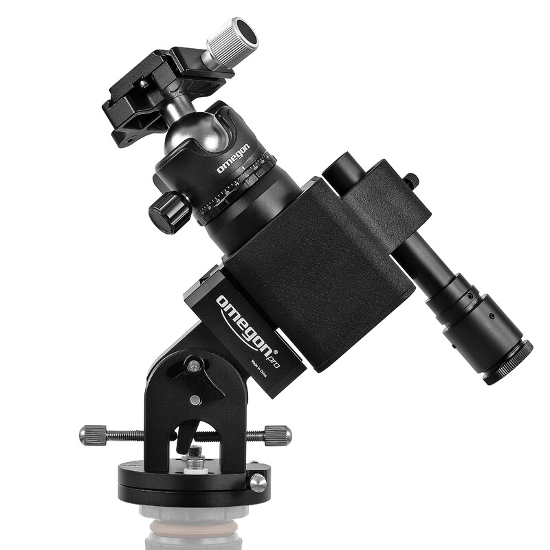 Omegon Montagem Conjunto Segugio Tracker com cabeça esférica, bases ajustáveis à altura do polo Deluxe e buscadora do polo