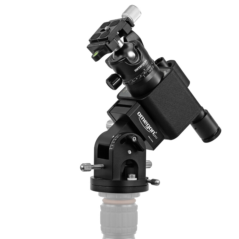 Omegon Montagem Conjunto Segugio Tracker com cabeça esférica, bases ajustáveis à altura do polo Deluxe e buscadora do polo