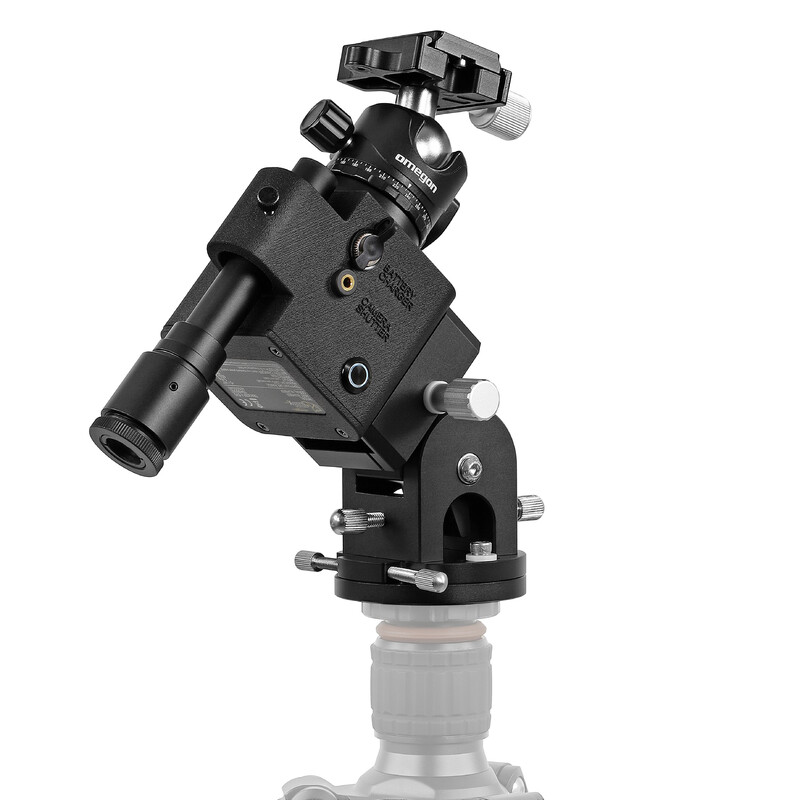 Omegon Montagem Conjunto Segugio Tracker com cabeça esférica, bases ajustáveis à altura do polo Deluxe e buscadora do polo