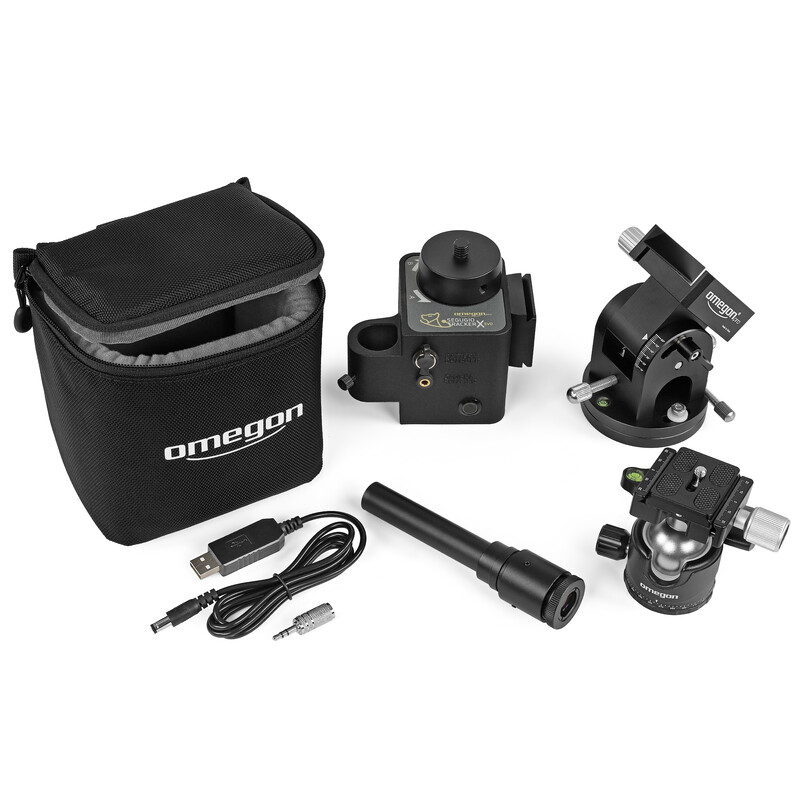 Omegon Montagem Conjunto Segugio Tracker com cabeça esférica, bases ajustáveis à altura do polo Deluxe e buscadora do polo